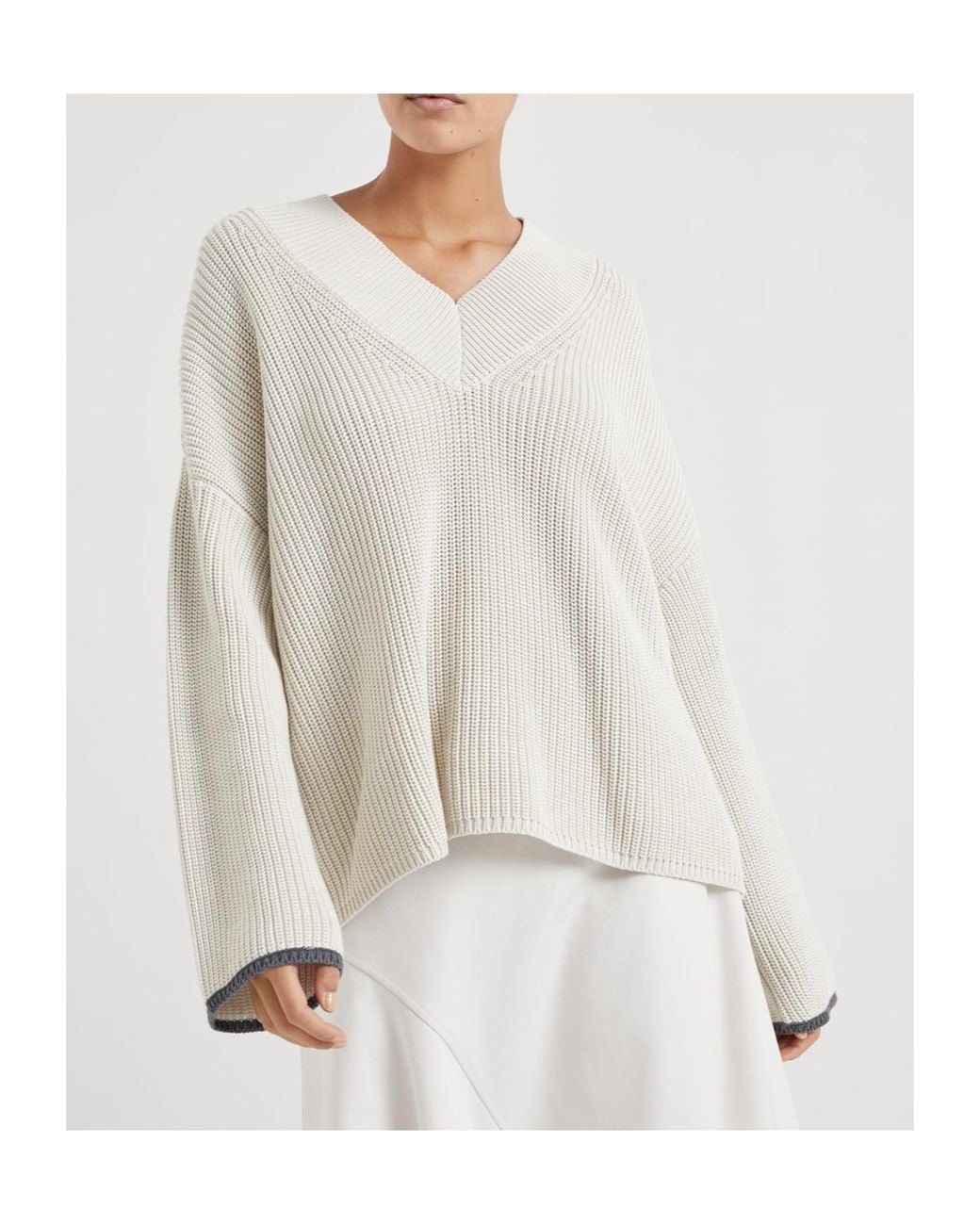 Brunello Cucinelli White Monili Chain Detailed Knitted Jumper
