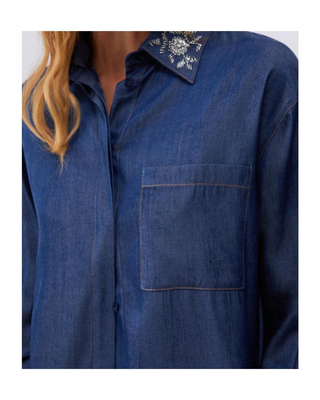 Liu Jo Blue Embellished Collar Shirt