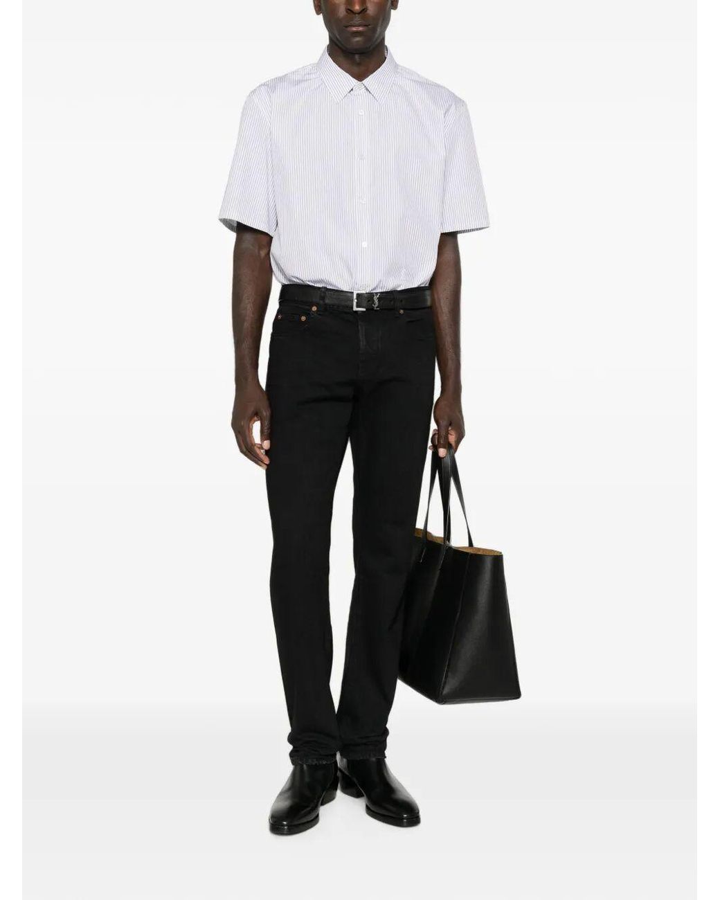 Saint Laurent Black Logo Patch Straight Leg Jeans for men