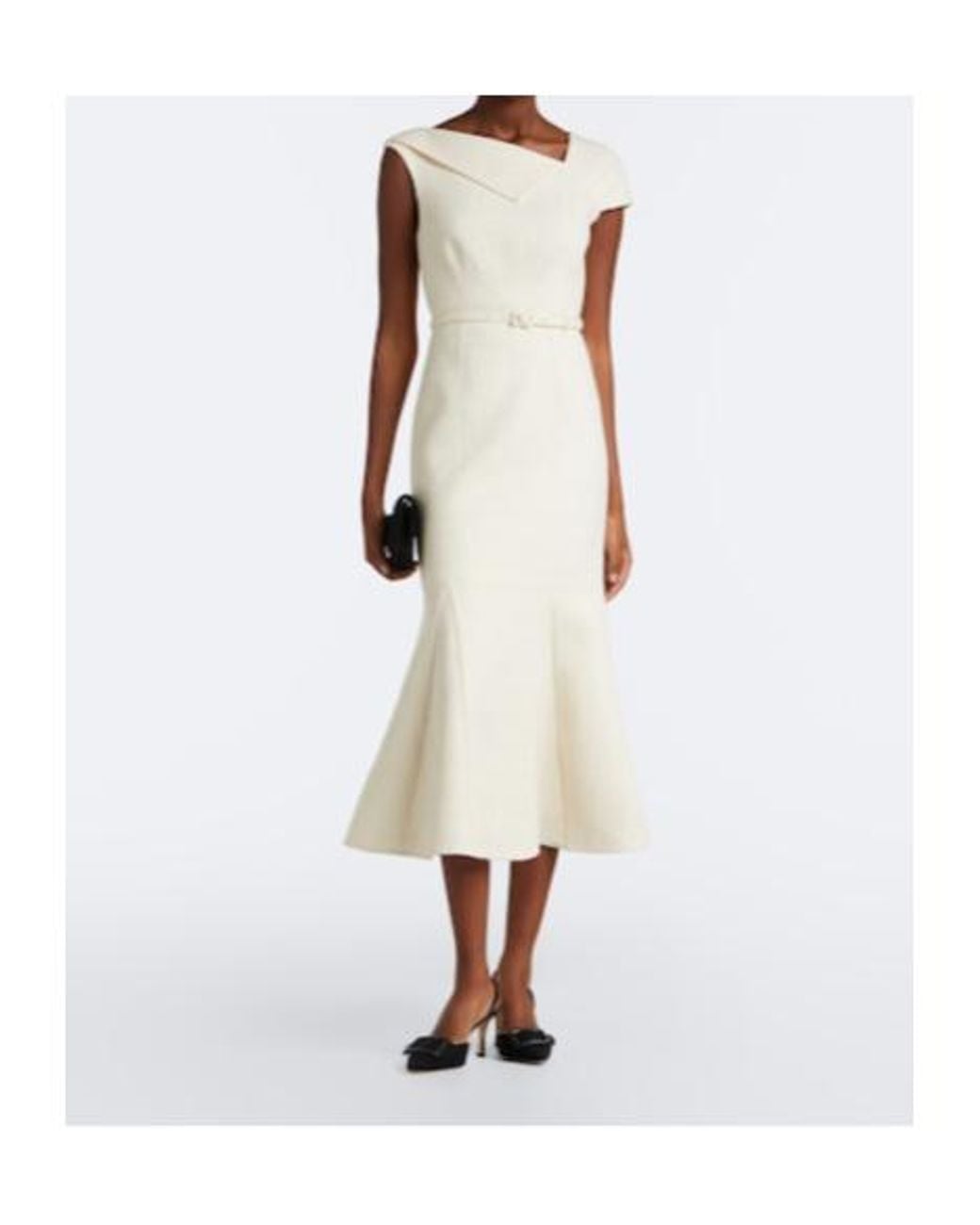 Roland Mouret White Asymmetric Tweed Dress With Tie Detail