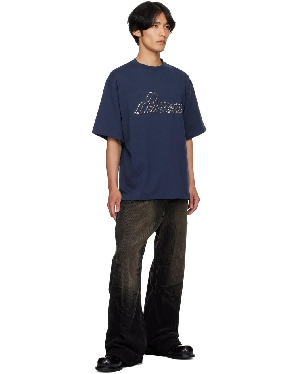 we11done Blue Crew Neck T-Shirt for men