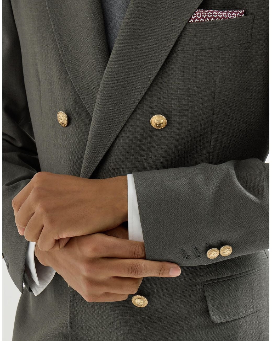 Brunello Cucinelli Green Virgin Wool Canvas One-And-A-Half Breasted Deconstructed Blazer With Metal Buttons for men