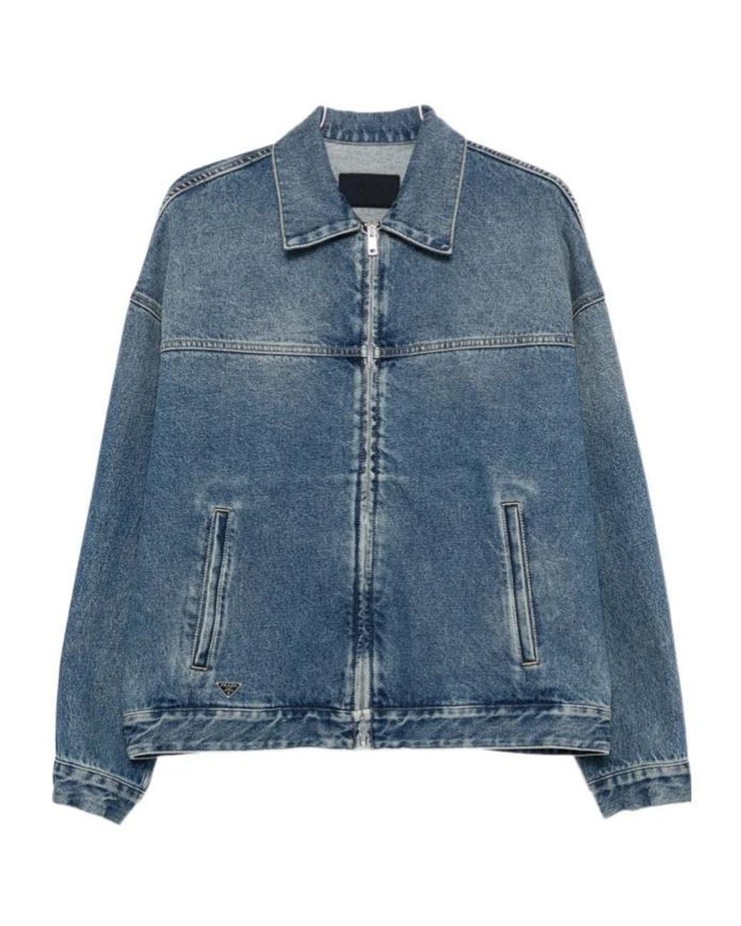 Prada Blue Zip-Up Denim Jacket for men