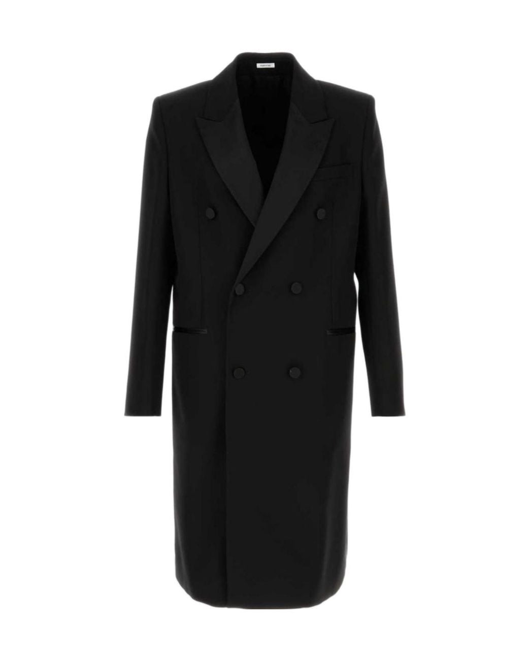 McQueen Black Felt Double-Breasted Coat for men