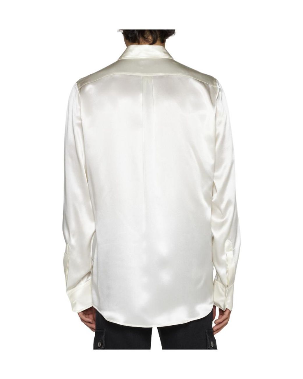 Dolce & Gabbana White Long-Sleeved Silk Shirt for men