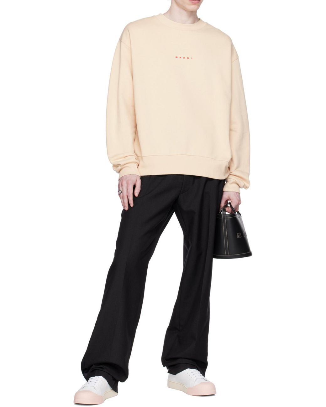 Marni Black Logo Embossed Tropicalia Small Bucket Bag