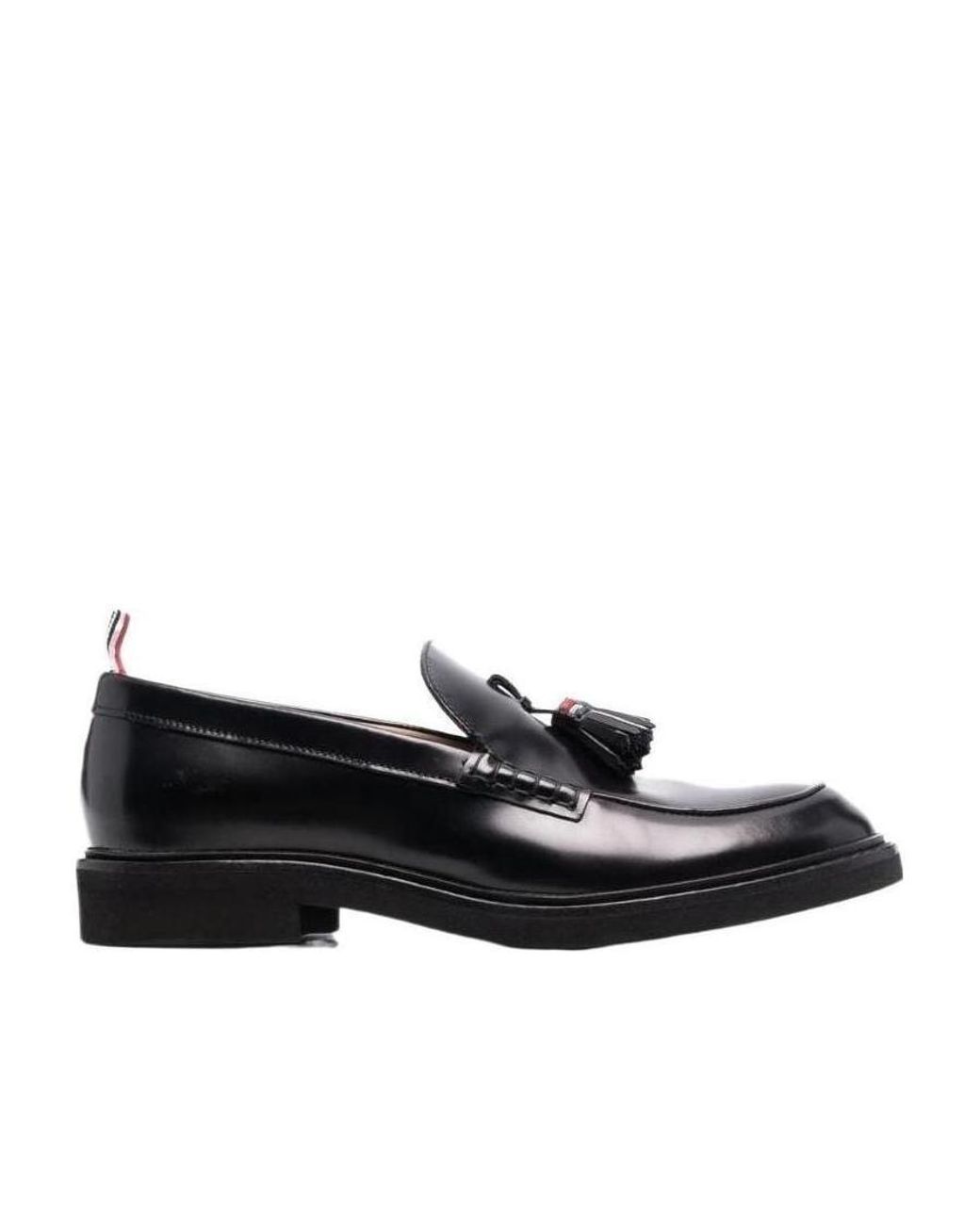 Thom Browne Black Round Toe Slip-On Loafers