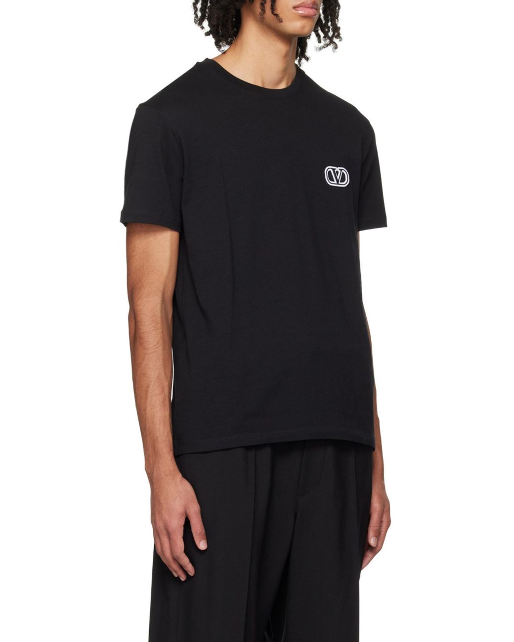 Valentino Black Logo Embroidered Crewneck T-Shirt for men