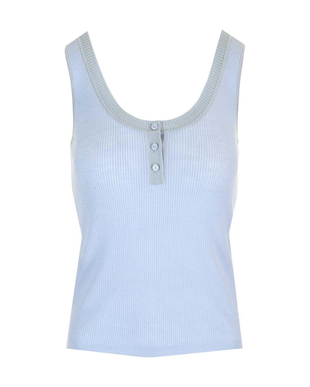 Chloé Blue Ribbed Button-Fastening Top