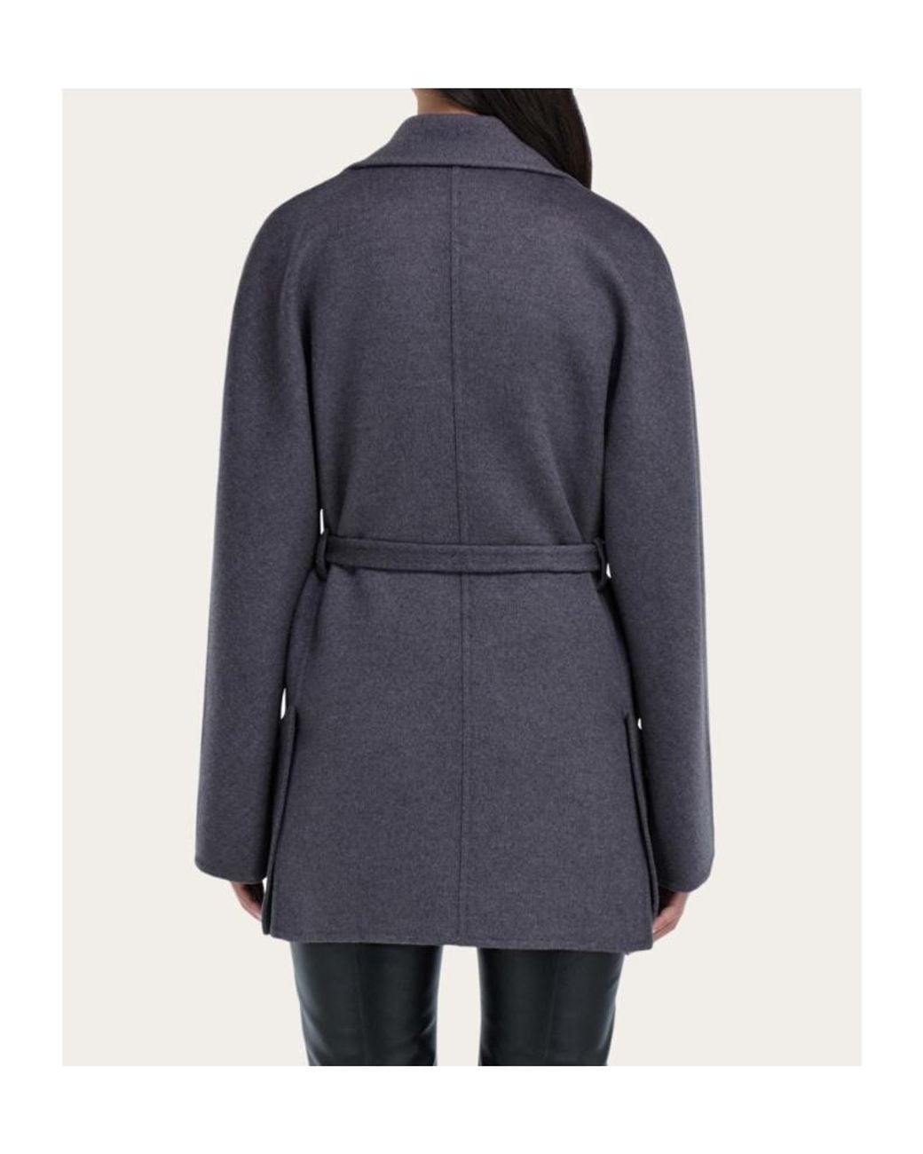 Ferragamo Blue Ferragamo Double Breasted Belted Long Jacket