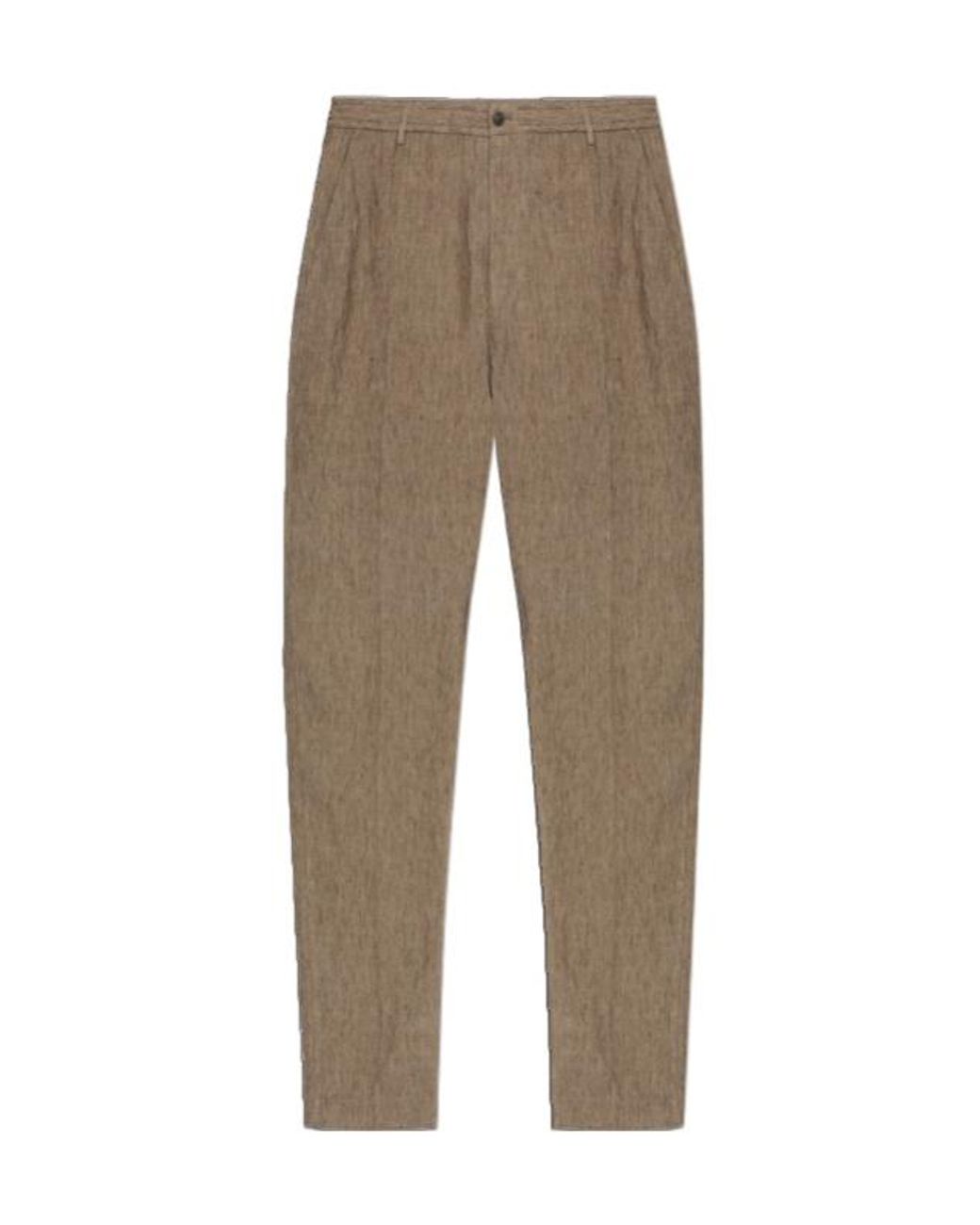 Emporio Armani Gray Stitched Seam Linen Pants for men