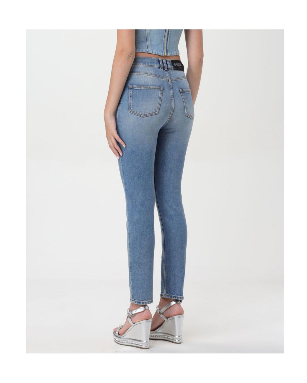 Balmain Blue Logo-Patch Tapered Jeans