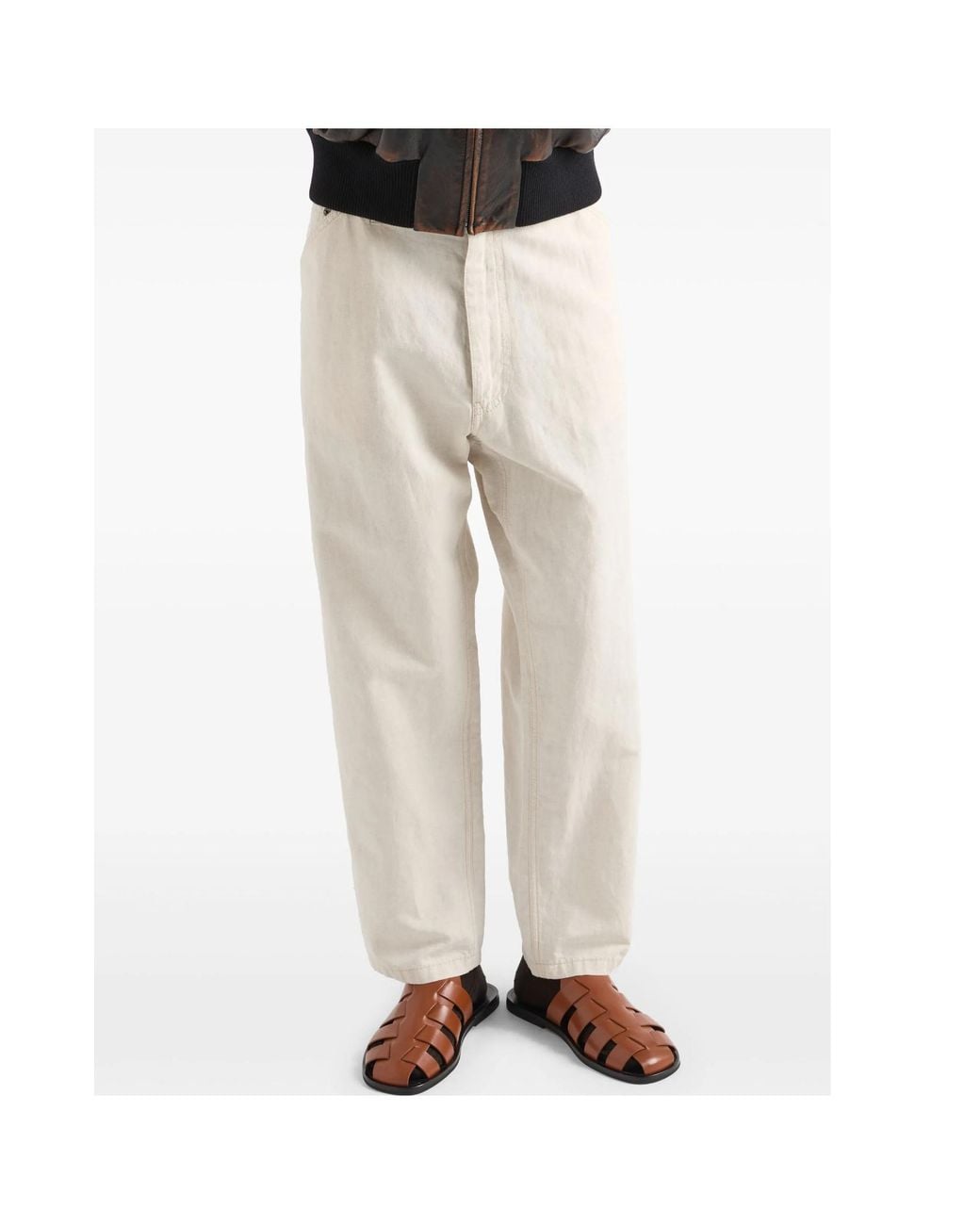 Prada White Chambray Triangle-Logo Pants for men