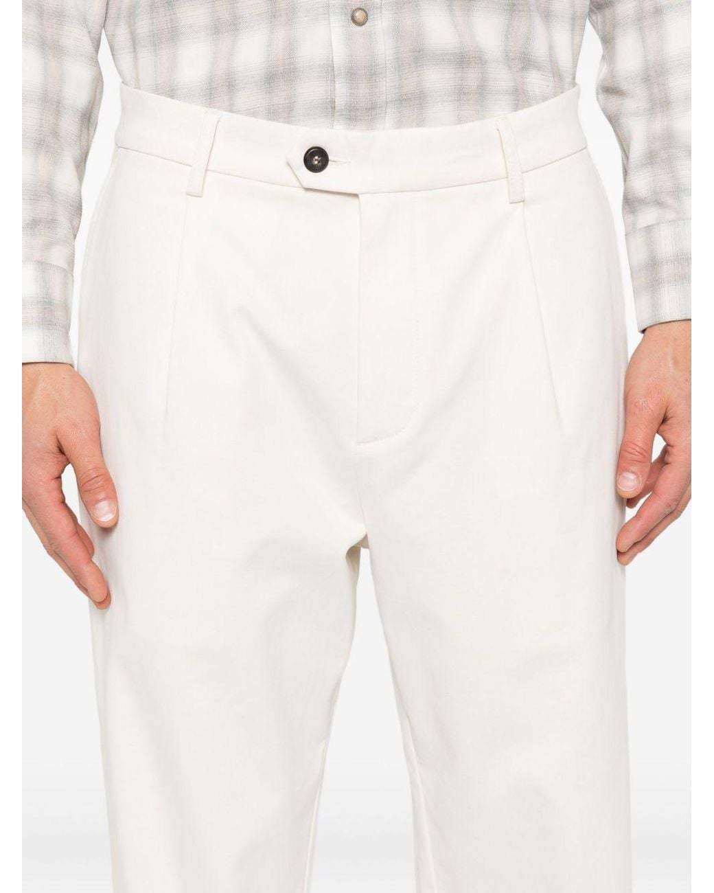 Eleventy White Pleated Tapered Pants for men