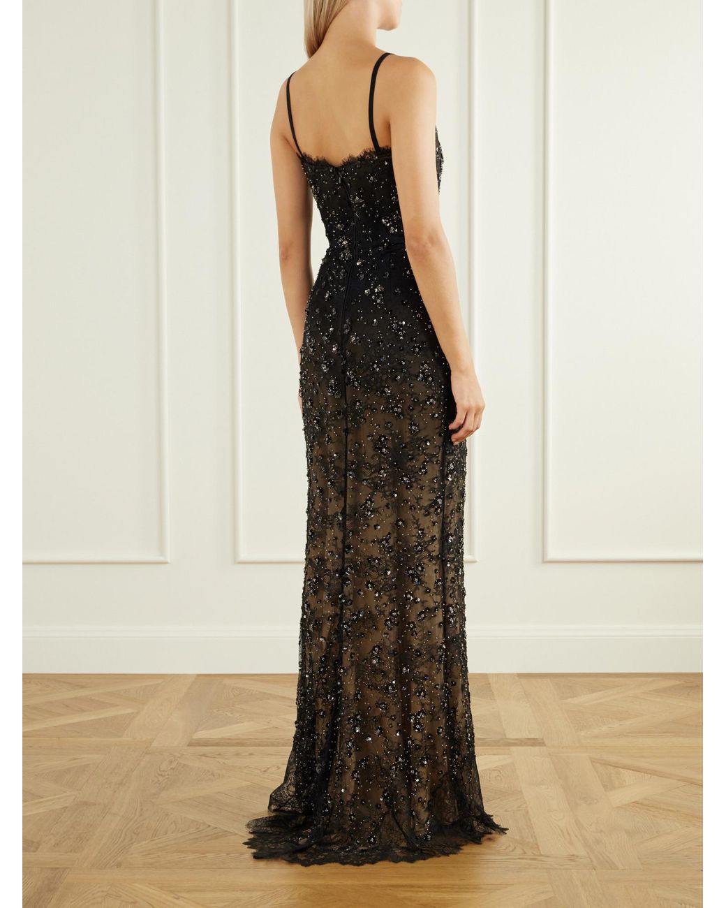 Elie Saab Multicolor Sequins-Embellished Lace Tulle Gown