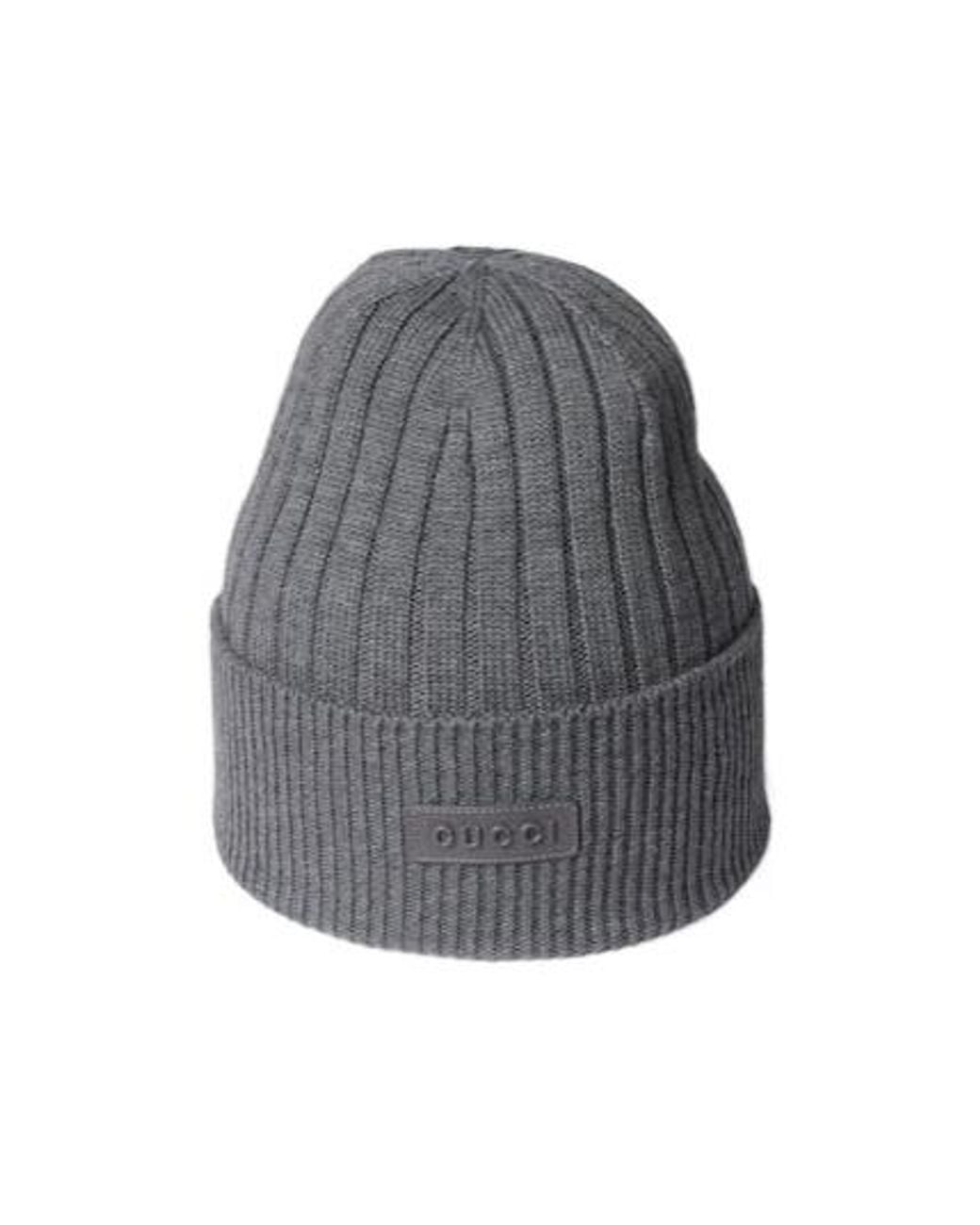 Gucci Gray Logo Patch Ribbed Beanie for men