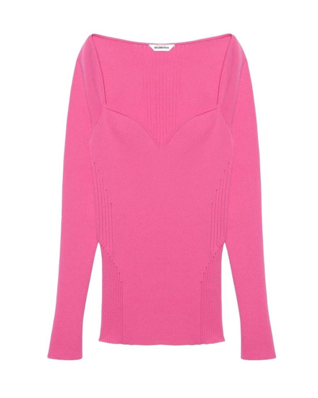 Balenciaga Pink Sweetheart Neckline Knit Top