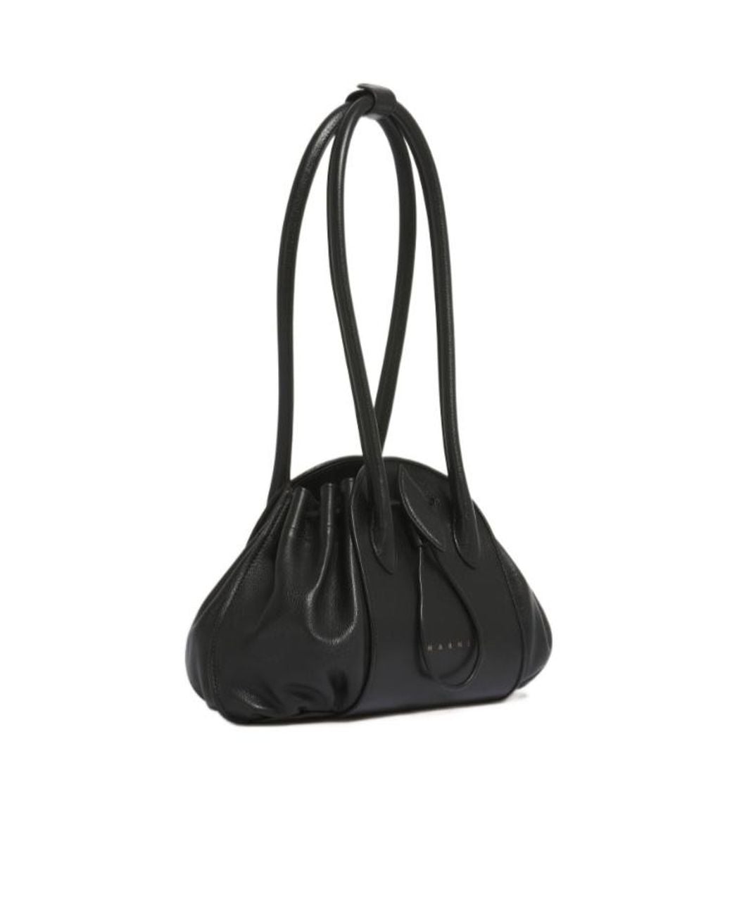 Marni Black Tulipea Logo Stamped Shoulder Bag
