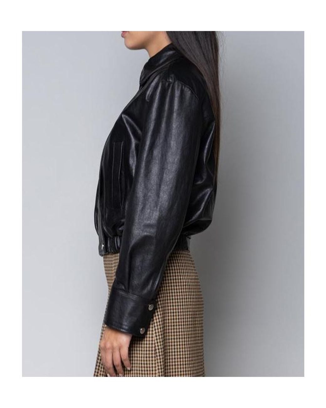 Kaos Black Long-Sleeved Collared Leather Jacket