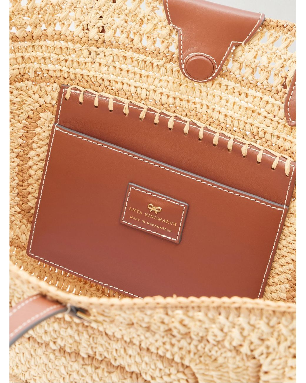 Anya Hindmarch Natural Bow Leather-Trimmed Raffia Tote
