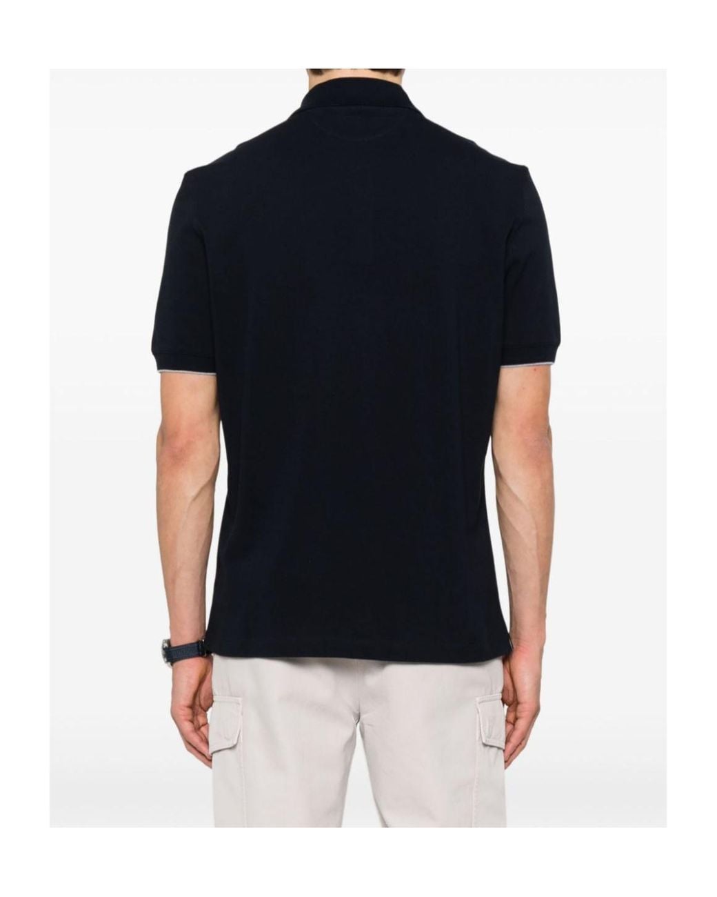 Brunello Cucinelli Black Logo Detailed Short-Sleeved Polo Shirt for men