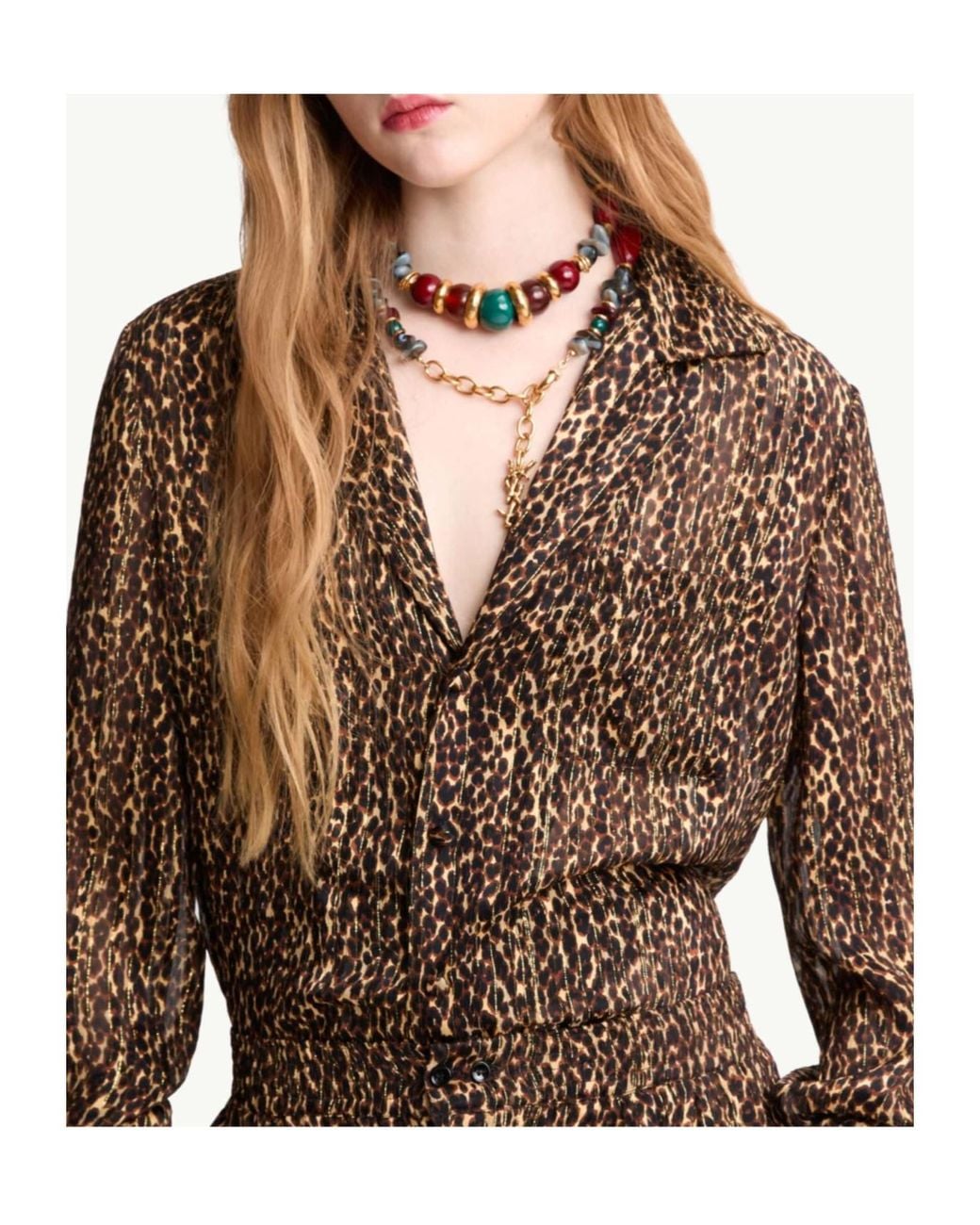 Saint Laurent Brown Leopard Printed Pajama Blouse