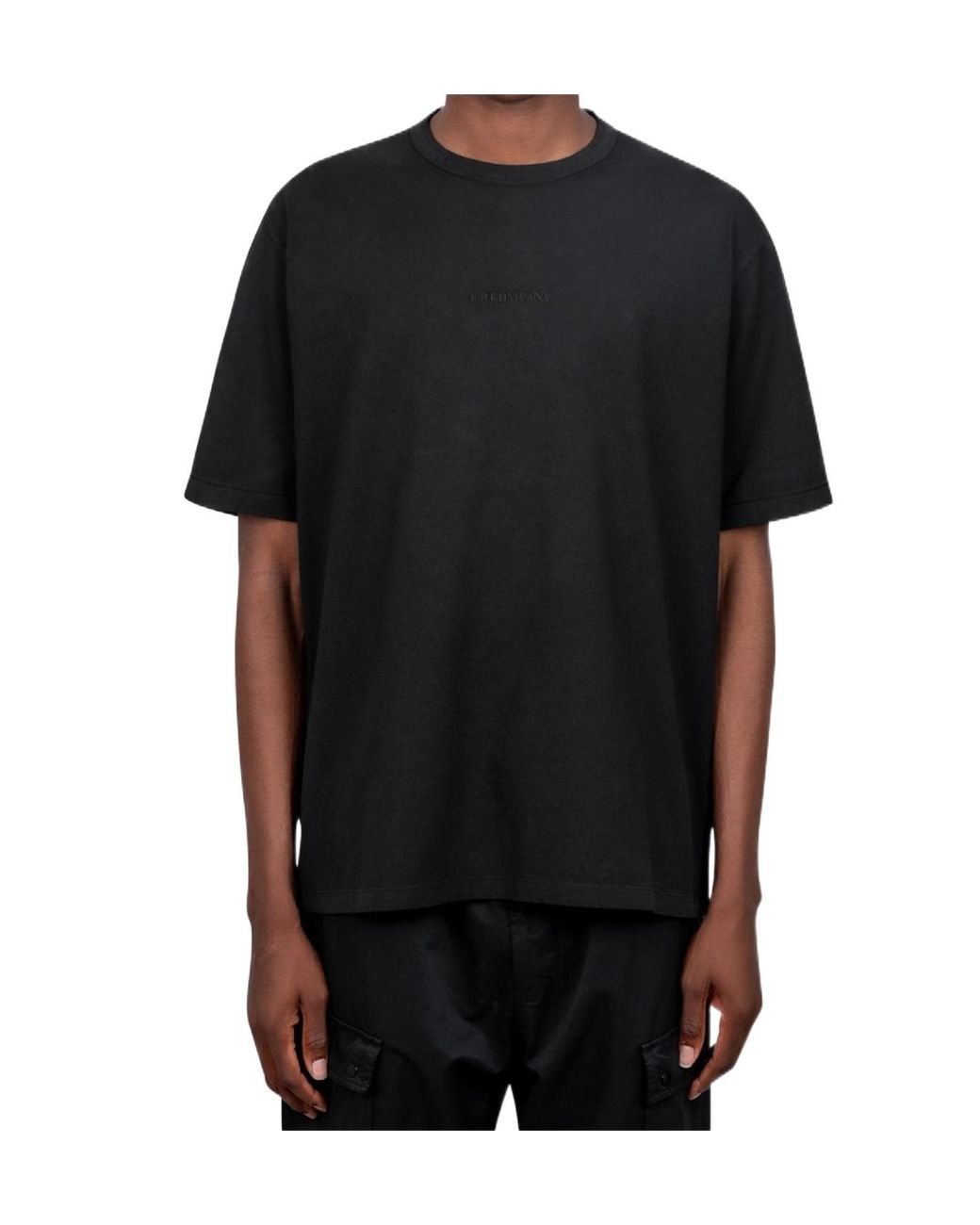 C P Company Black 1020 Jersey Short Sleeve Logo T-Shirt for men