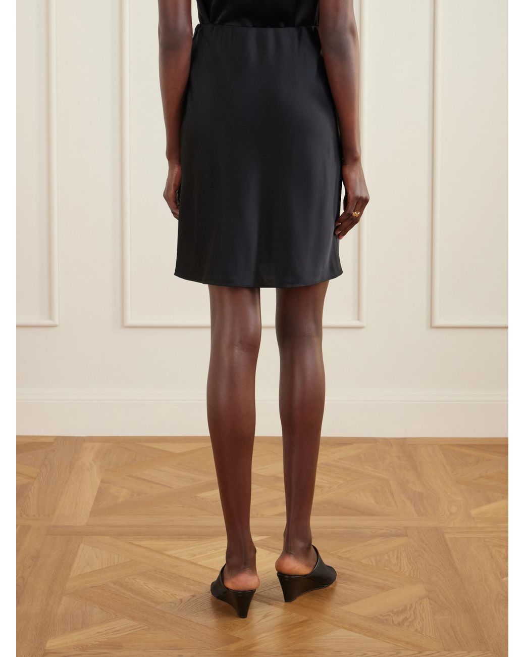 Leset Black Barb Satin Midi Skirt