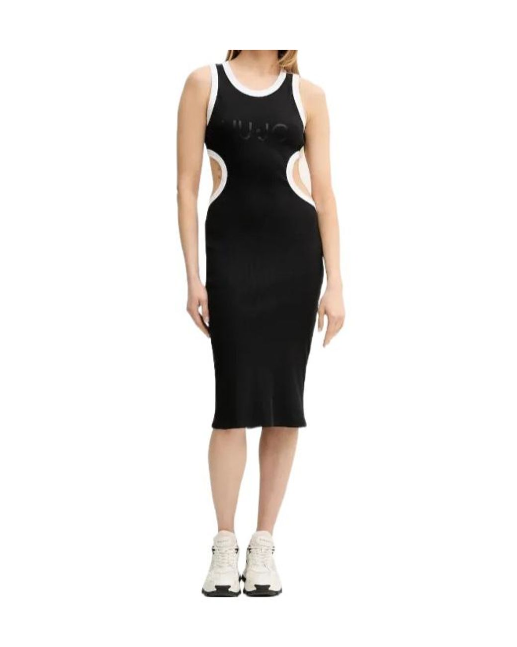 Liu Jo Black Cut-Out Ribbed Midi Dress