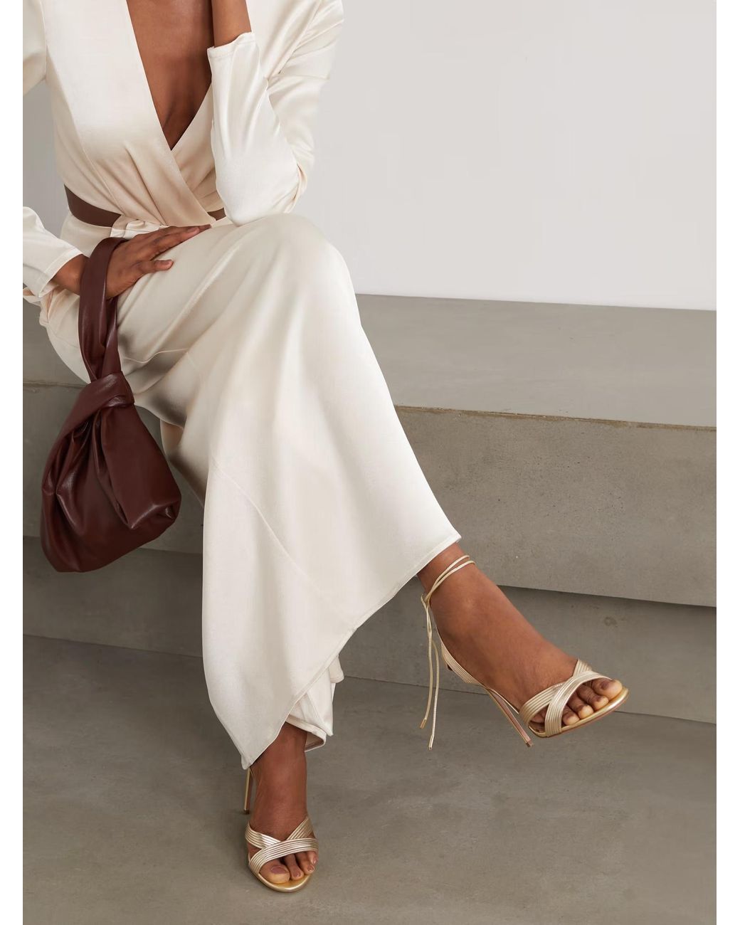Aquazzura Metallic Pleated Highheel Sandals