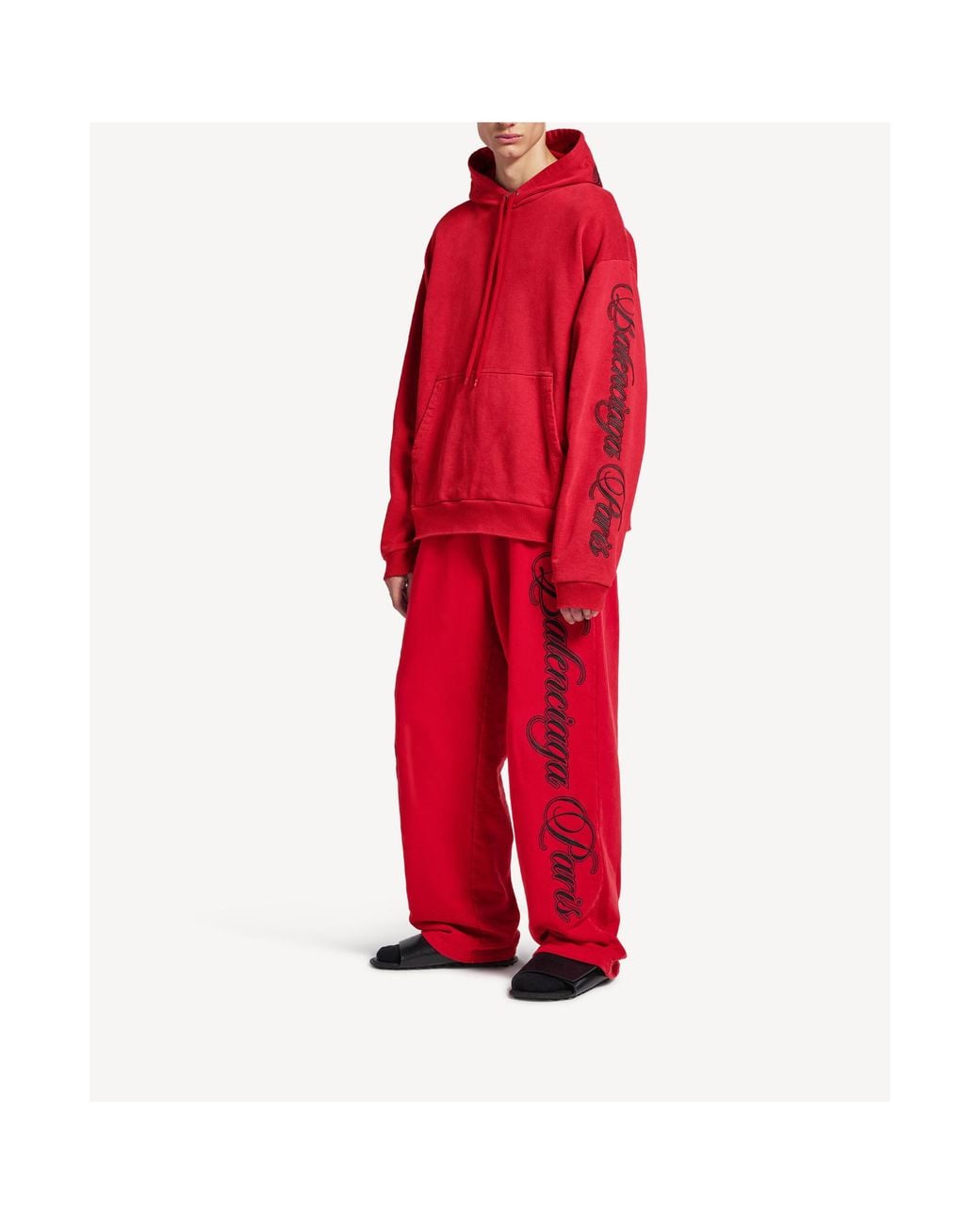 Balenciaga Red Cursive Oversized Hoodie for men