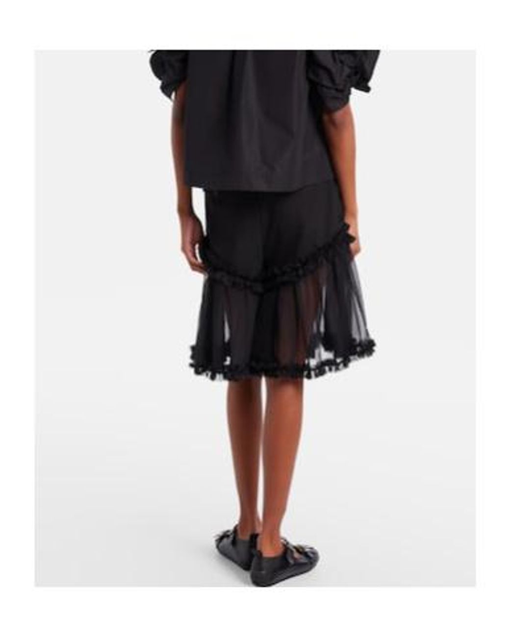 Comme des Garçons Black Ruffled Tulle And Wool Shorts
