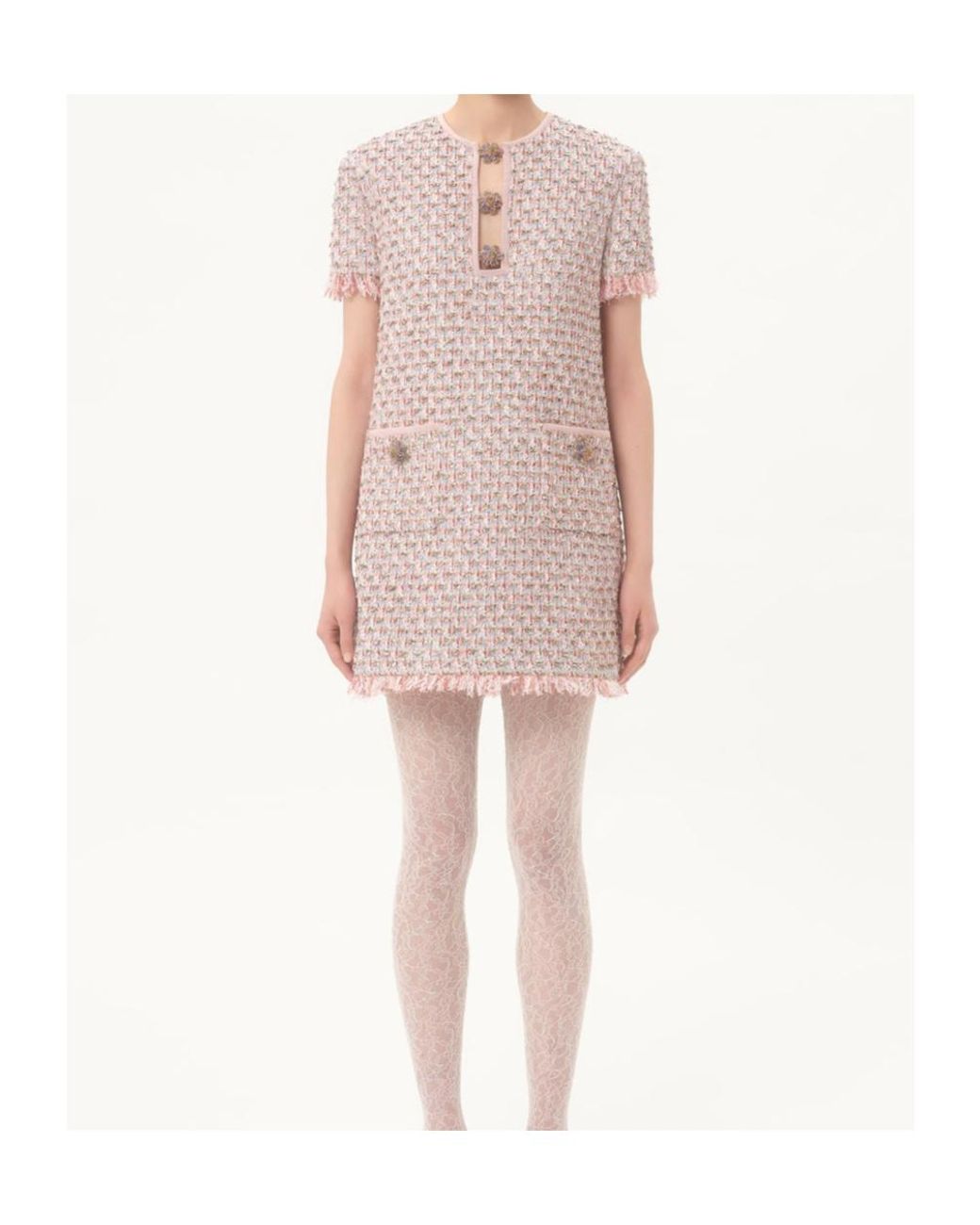 Valentino Pink Embellished Fringed Edge Dress