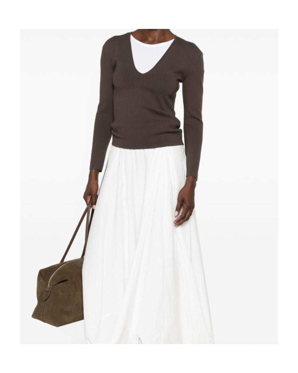 Totême Brown V-Neck Long-Sleeve Sweater