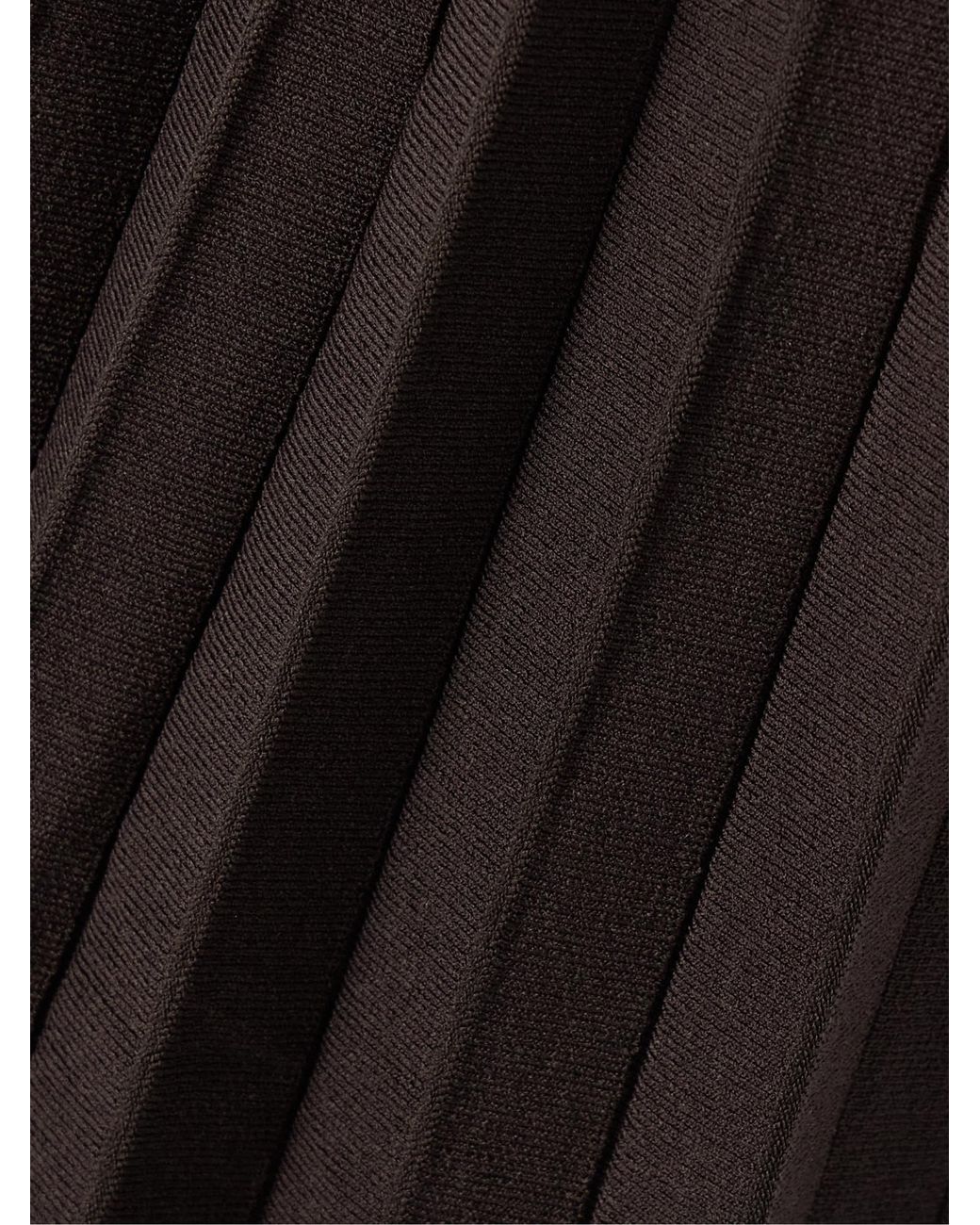 Staud Brown Pleated Ribbed-Knit Midi Dress