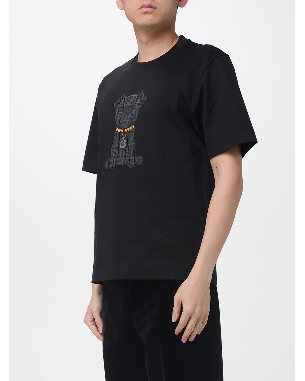 Fendi Black Logo Dog Crewneck T-Shirt for men