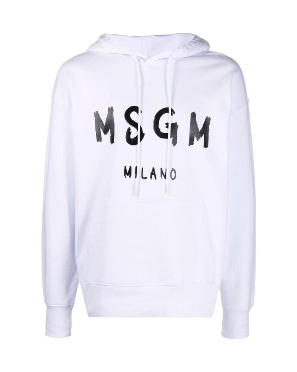 MSGM White Logo Printed Drawstring Hoodie for men