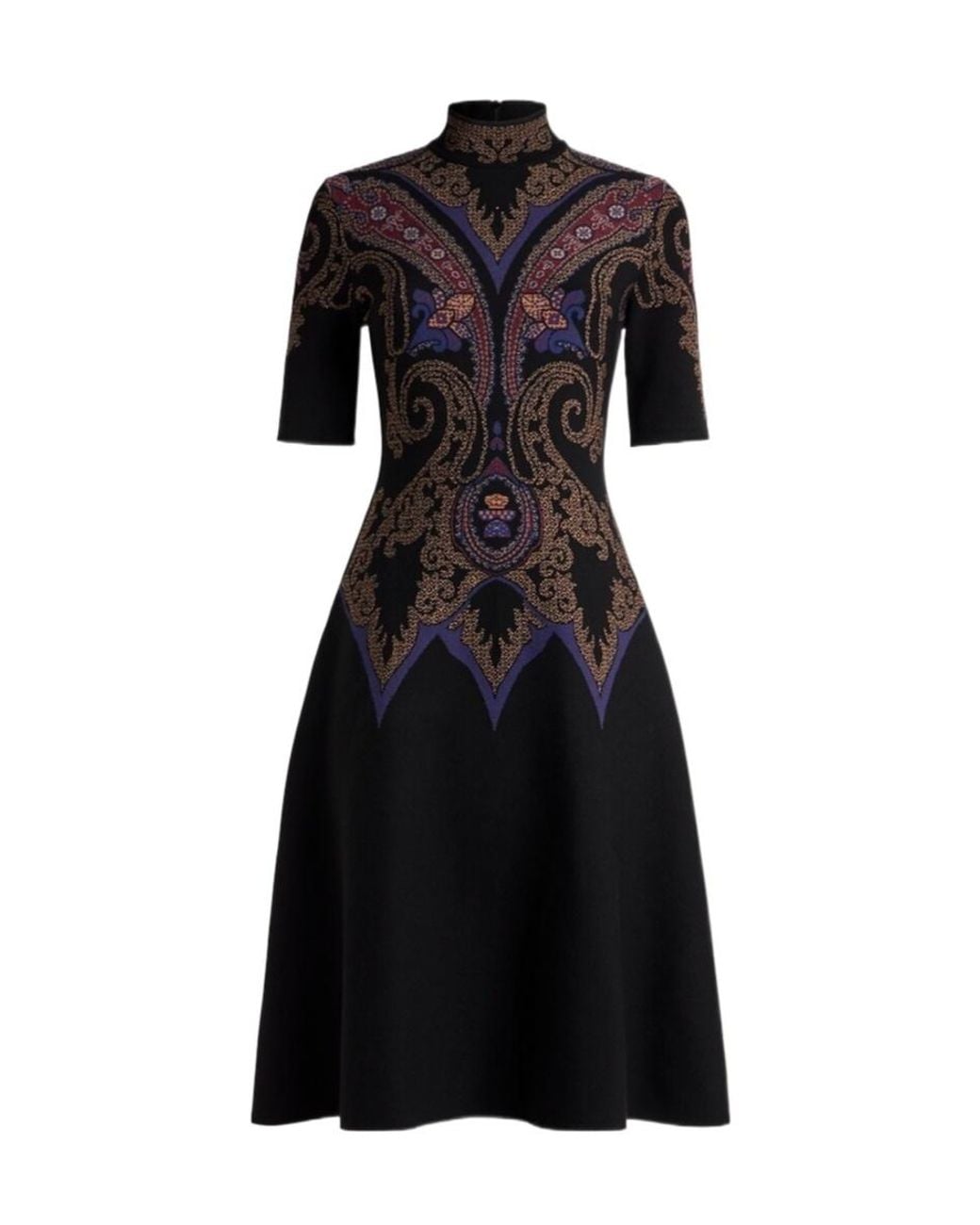 Etro Black Paisley-Pattern Mock-Neck Midi Dress