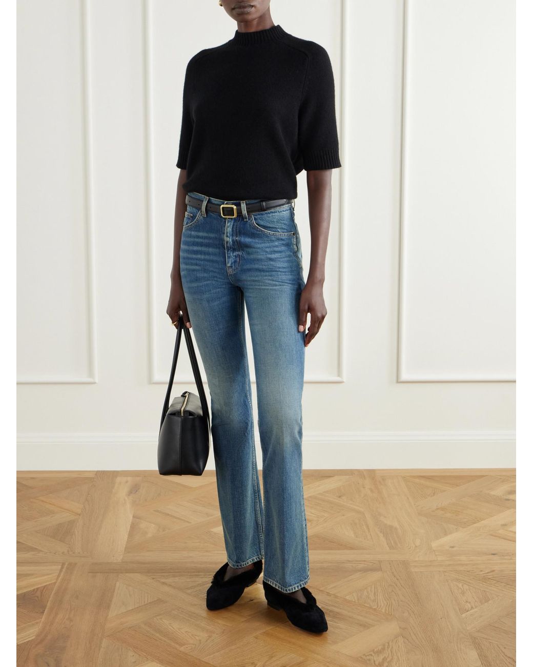 Jimmy Choo Black Margot Shearling-Trimmed Suede Ballet Flats