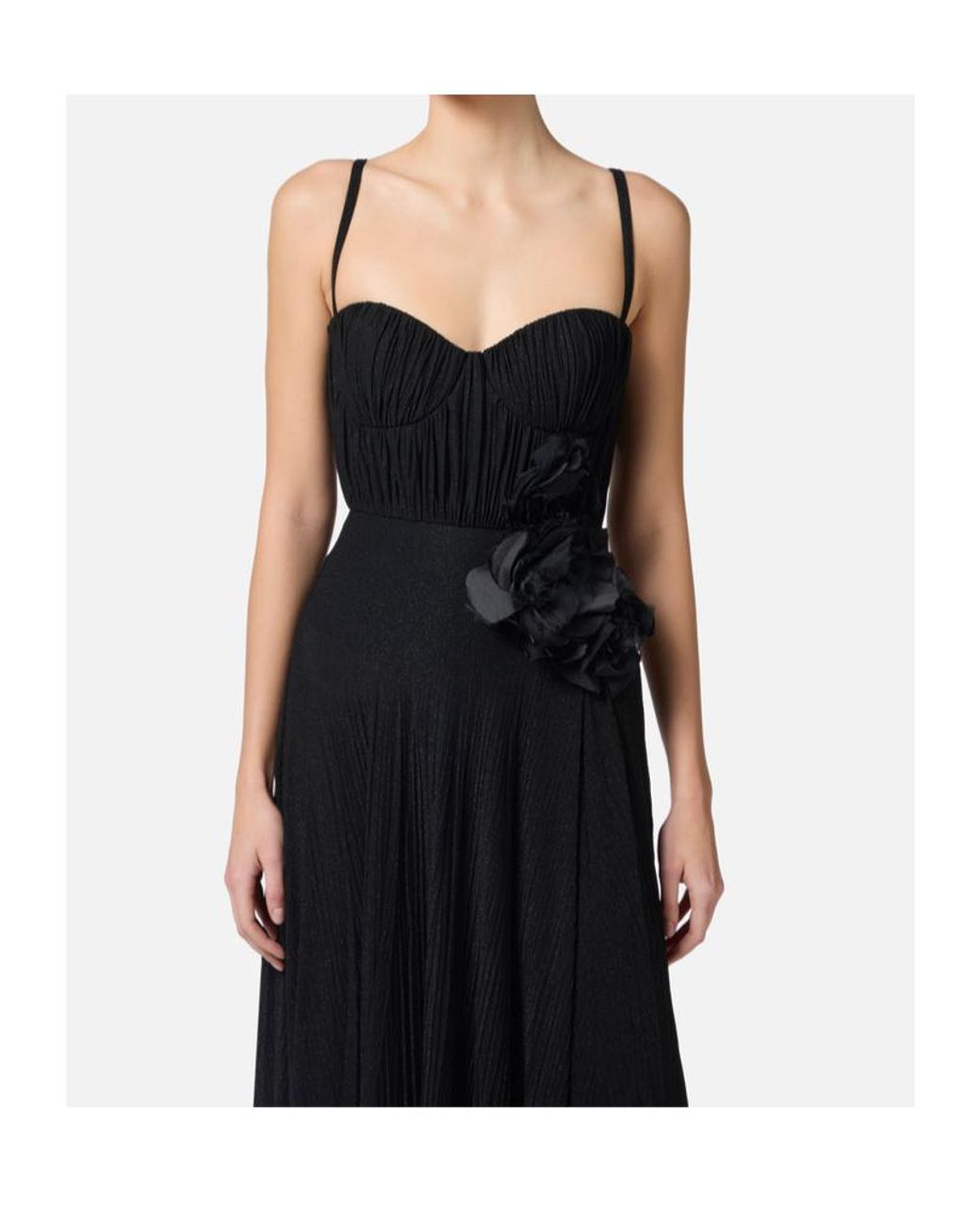 Elisabetta Franchi Black Embroidered Flower Carpet Dress