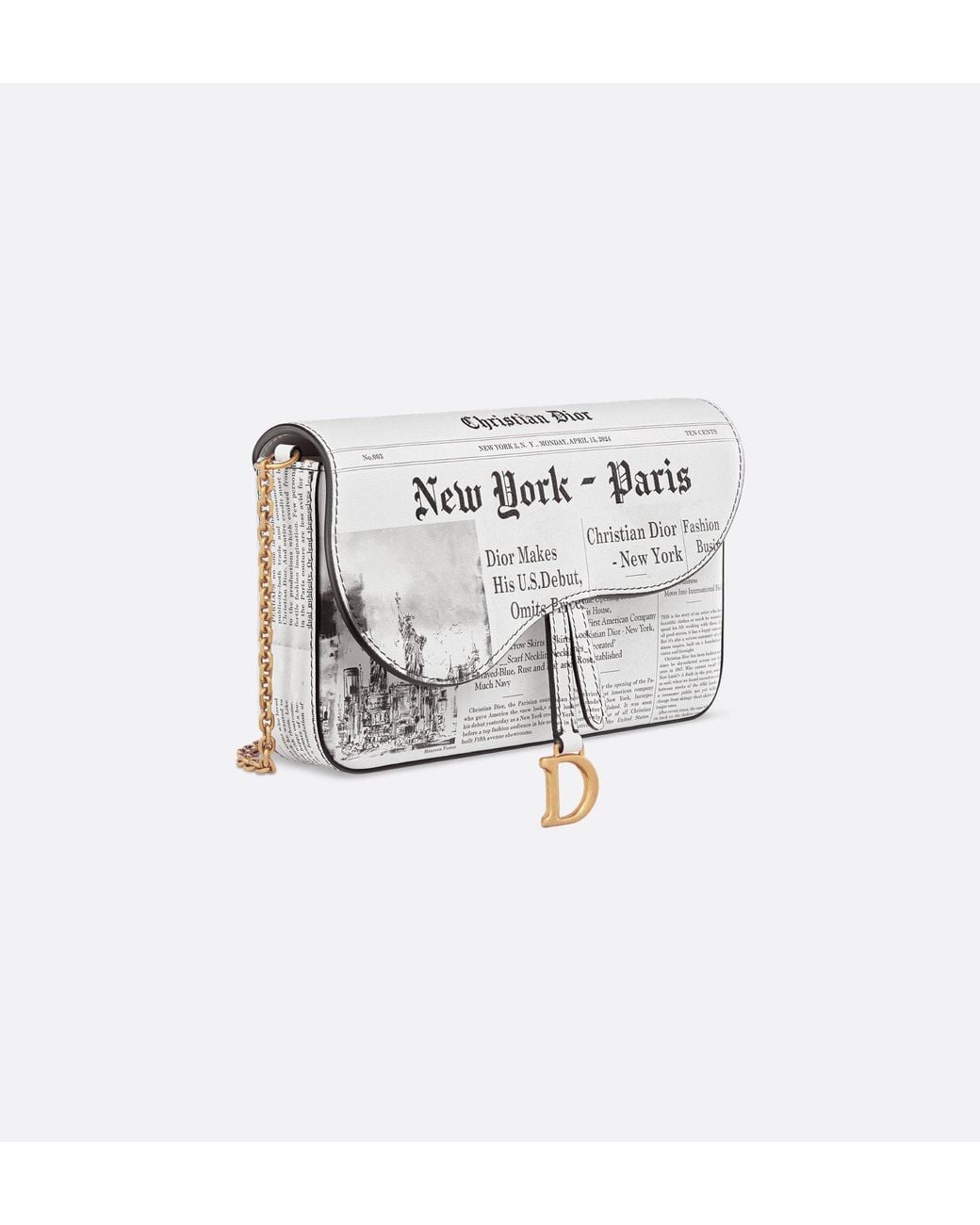 Dior White Medium Saddle Pouch With Chain