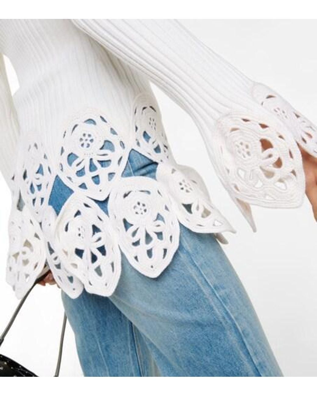 Rabanne White Crochet-Trimmed Wool-Blend Top