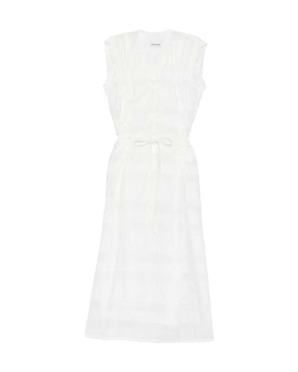 Low Classic White Tie-Waist Midi Dress