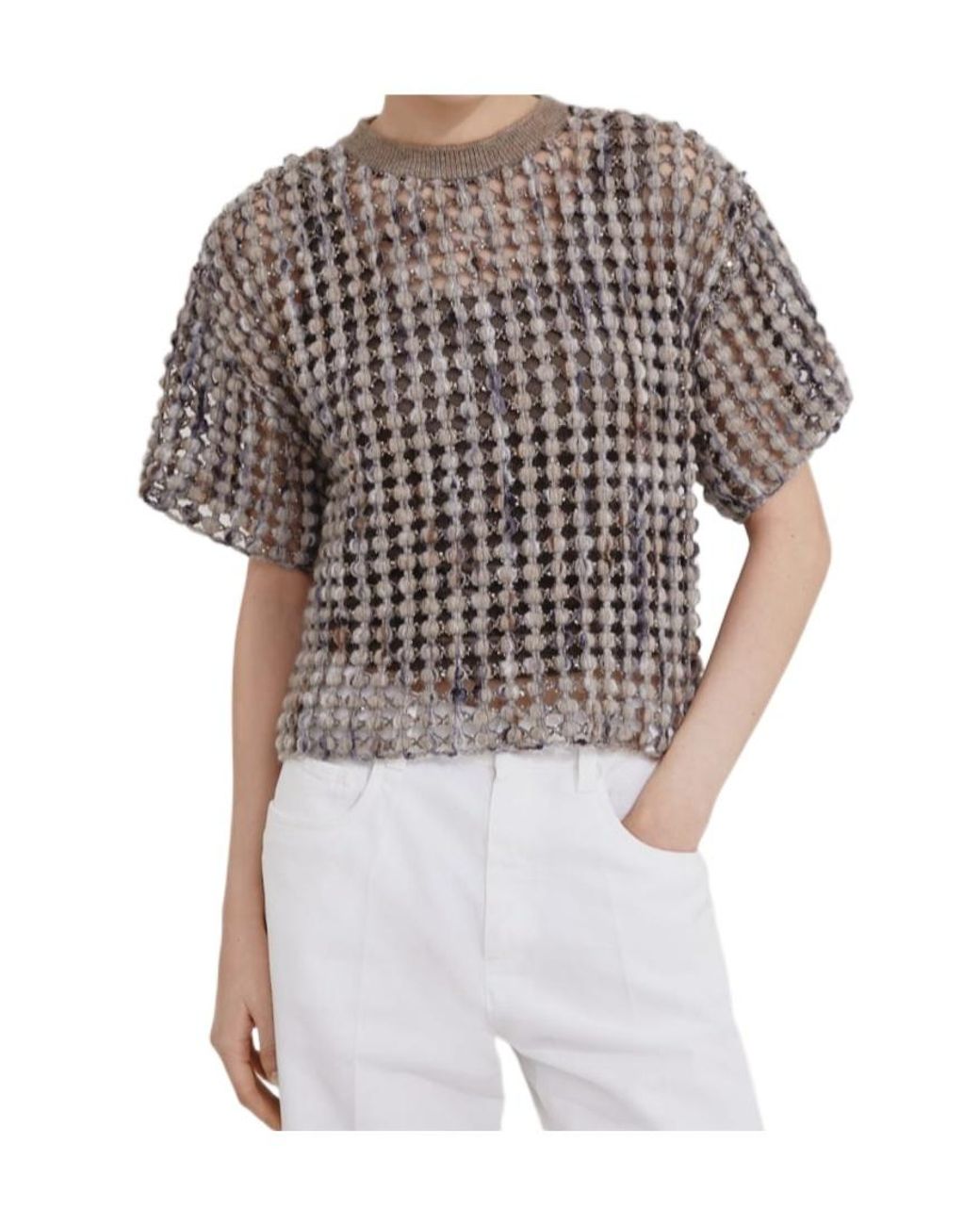 Brunello Cucinelli White Short Sleeved Knitted Top