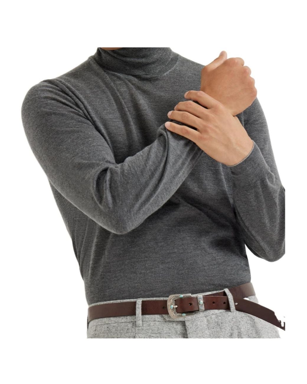 Brunello Cucinelli Gray Roll-Neck Long Sleeved Top for men
