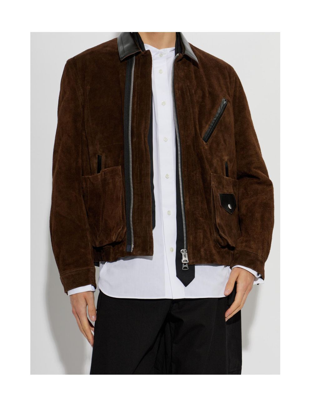 Sacai Brown Long-Sleeve Leather Jacket for men