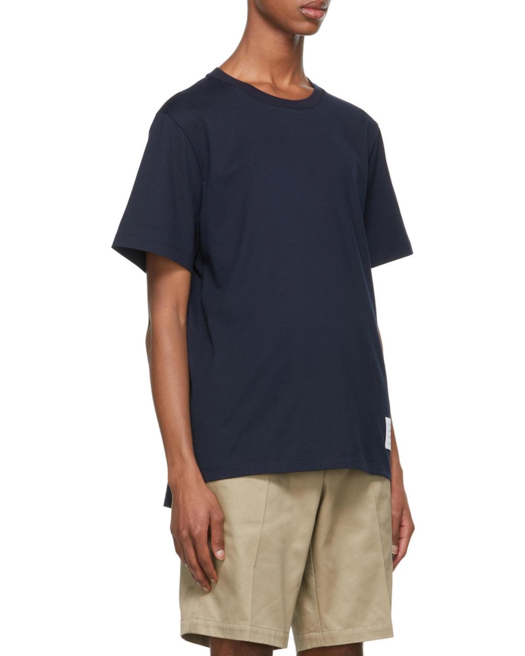 Thom Browne Blue Logo Patch Crewneck T-Shirt for men