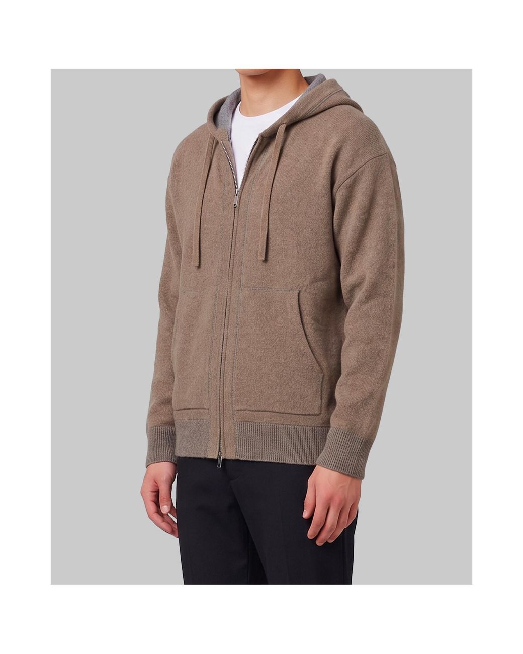 Roberto Collina Brown Zip-Up Hooded Knit Cardigan for men