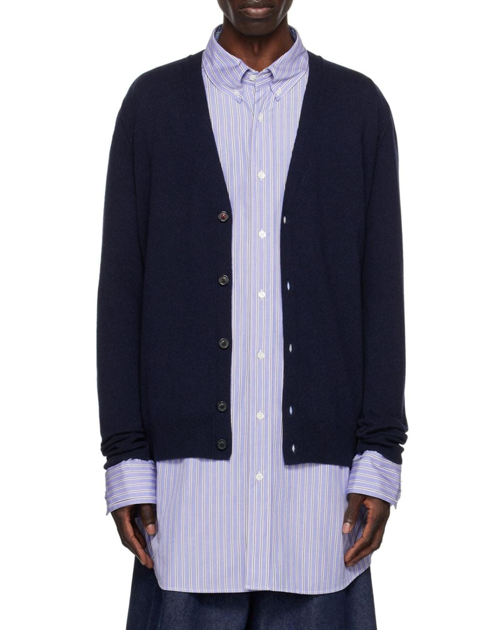 Maison Margiela Blue Buttoned V-Neck Cardigan for men