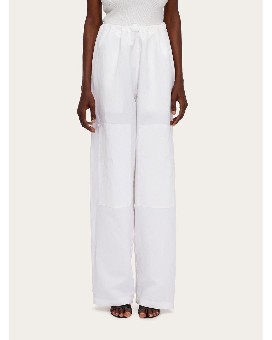 Ferragamo White Rope Wide-Legged Casual Trousers